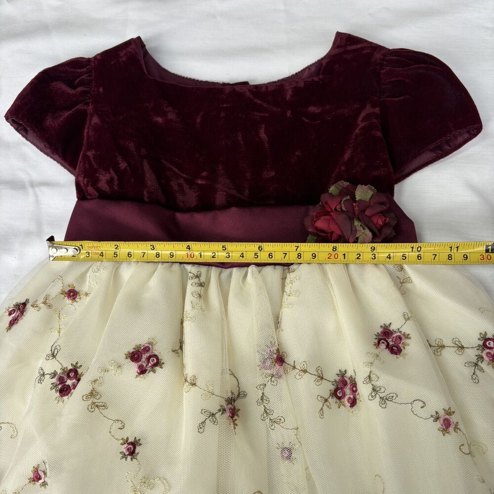 La Princess Short Sleeve Girls Holiday Formal Dress Maroon Cream Floral Size 4T - Picture 7 of 10